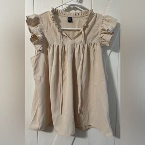 SHEIN Tan and Cream Flutter Sleeve Blouse